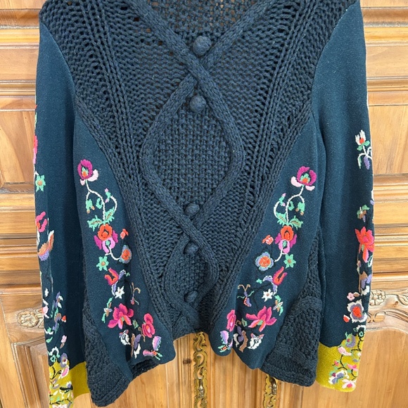 Anthropologie Sleeping on Snow navy cardigan with embroidered sleeves - Picture 6 of 7